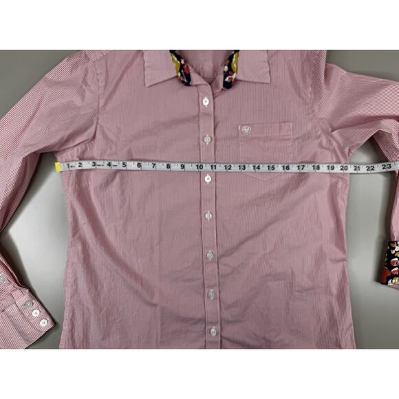 Ariat Womens XL Fitted Pink Stripe Kirby Stretch Button Down Shirt Flip Cuff - Picture 6 of 15